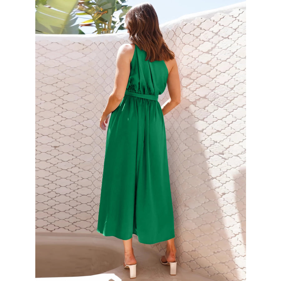 Single Shoulder Midi Dress Dark Green / S Apparel and Accessories