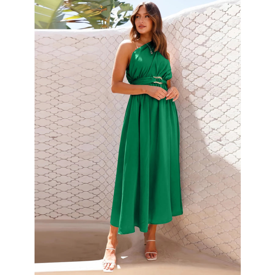 Single Shoulder Midi Dress Apparel and Accessories