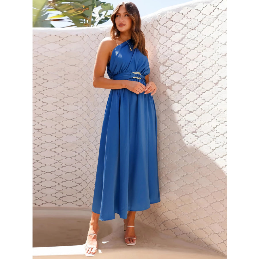 Single Shoulder Midi Dress Royal Blue / S Apparel and Accessories