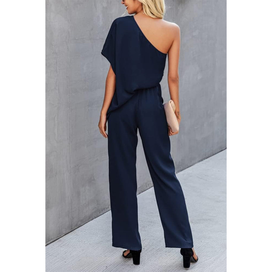 Single Shoulder Short Sleeve Jumpsuit Apparel and Accessories