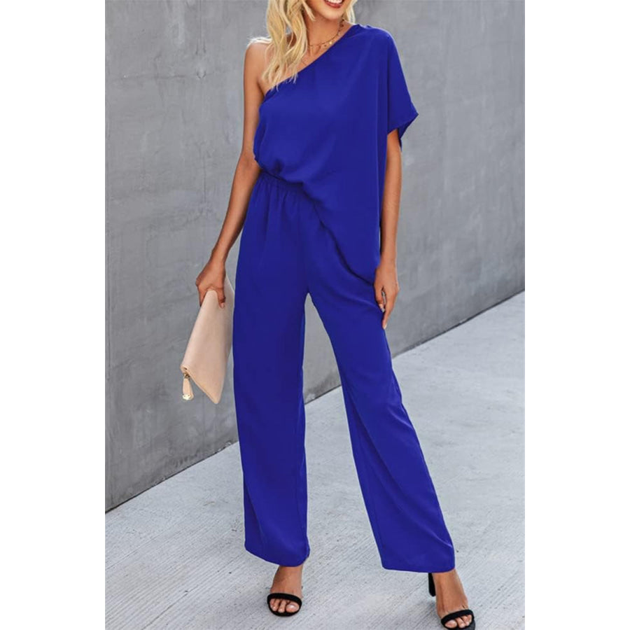 Single Shoulder Short Sleeve Jumpsuit Apparel and Accessories