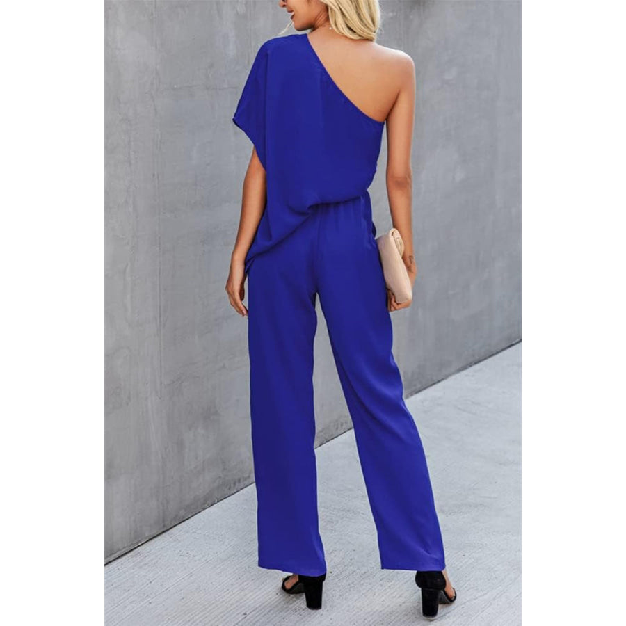 Single Shoulder Short Sleeve Jumpsuit Apparel and Accessories