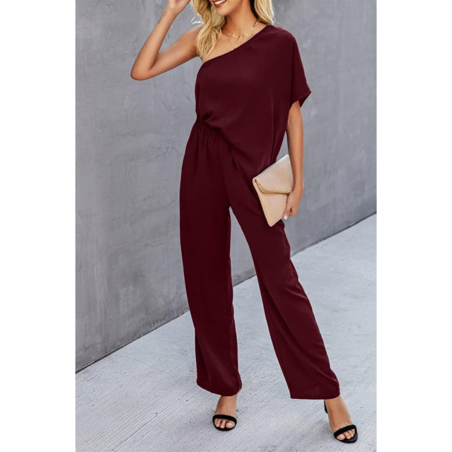 Single Shoulder Short Sleeve Jumpsuit Apparel and Accessories