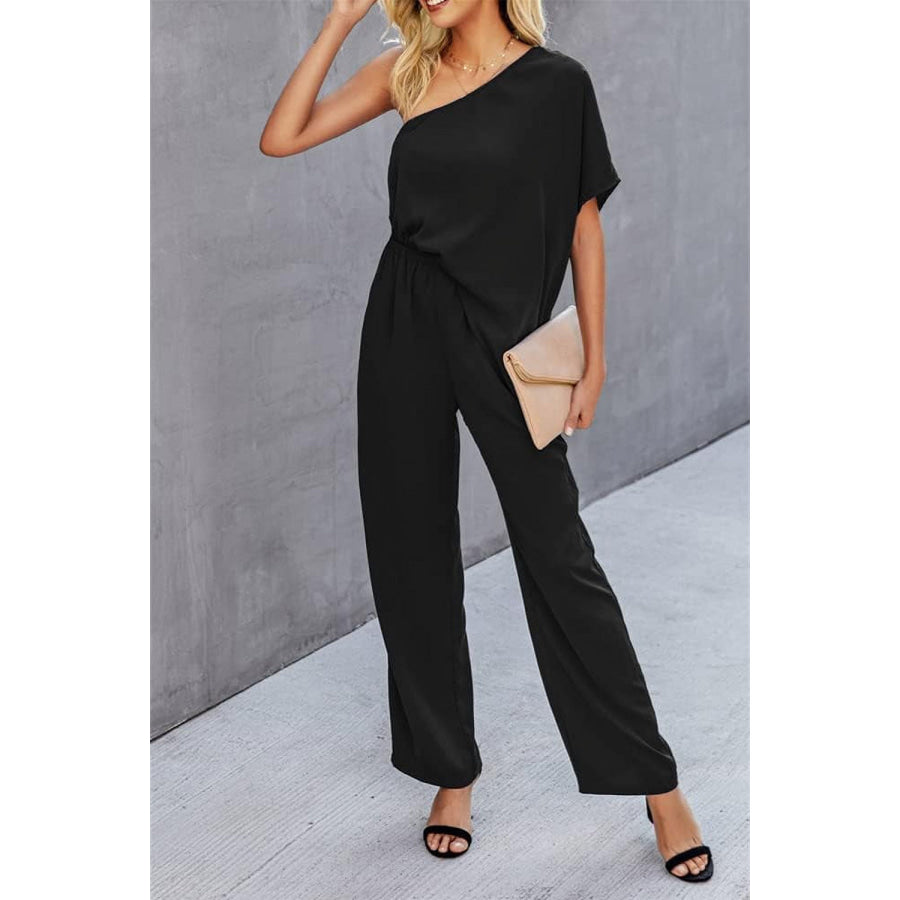 Single Shoulder Short Sleeve Jumpsuit Apparel and Accessories