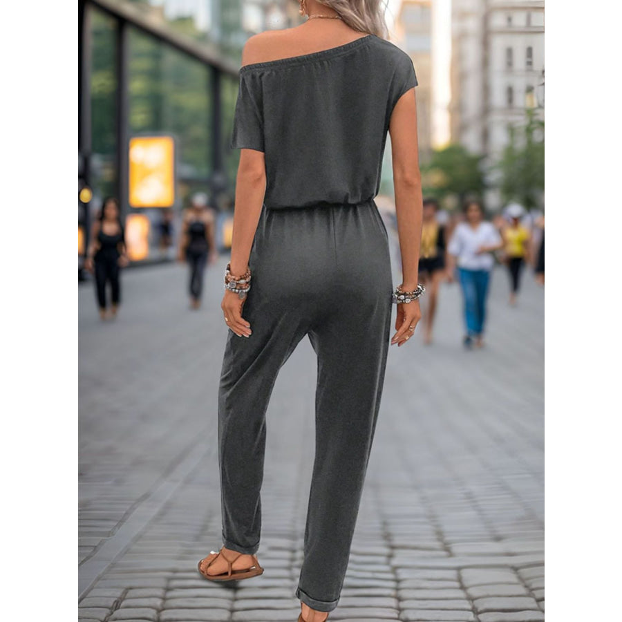 Single Shoulder Short Sleeve Jumpsuit Apparel and Accessories