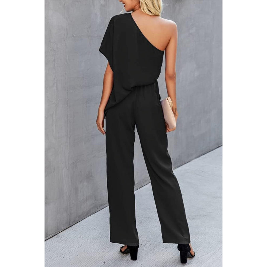 Single Shoulder Short Sleeve Jumpsuit Apparel and Accessories