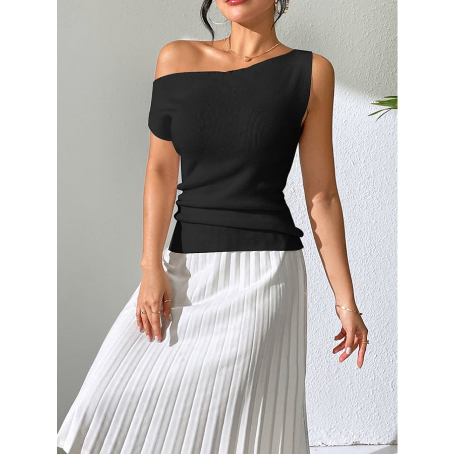 Single Shoulder Short Sleeve Knit Top Apparel and Accessories