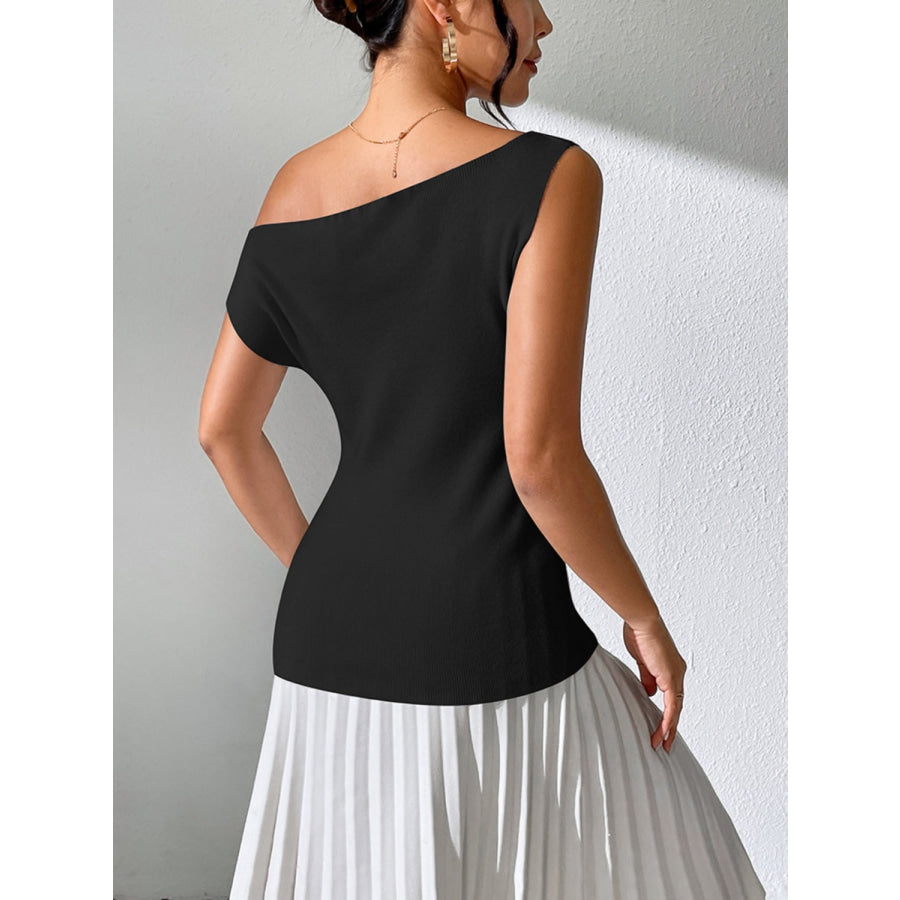 Single Shoulder Short Sleeve Knit Top Apparel and Accessories