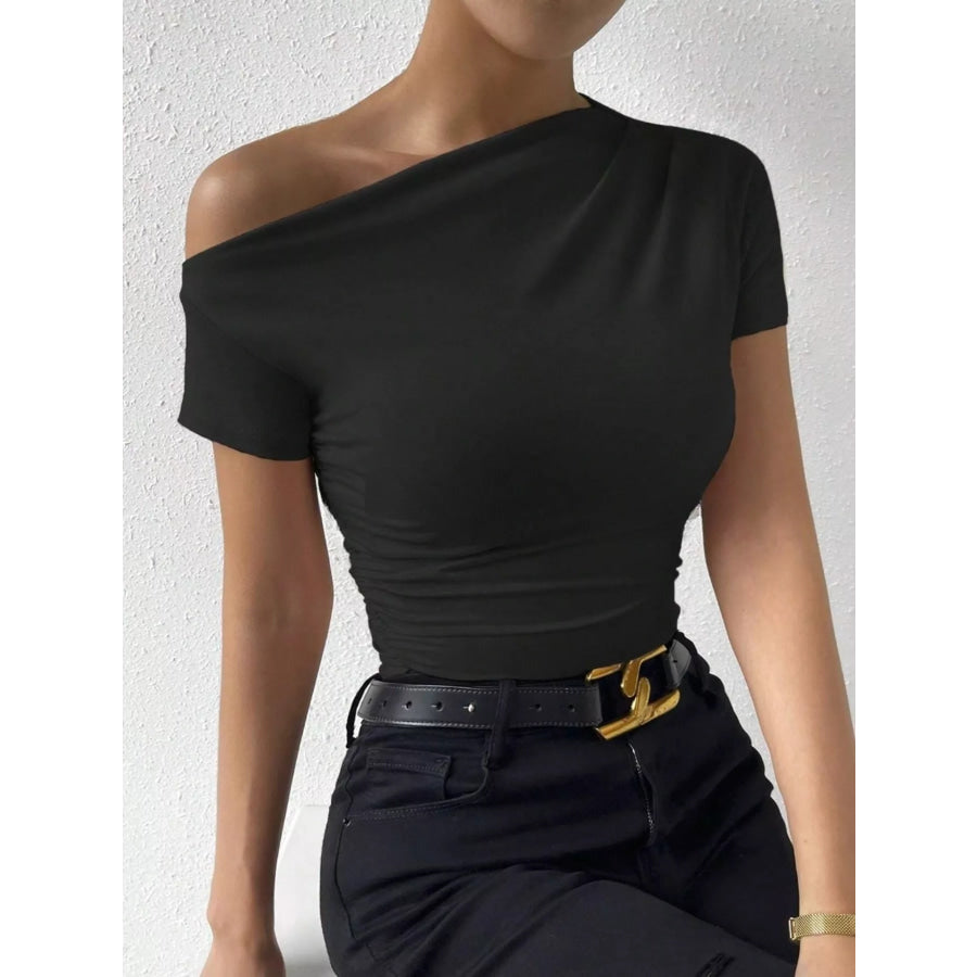 Single Shoulder Short Sleeve T-Shirt Black / S Apparel and Accessories