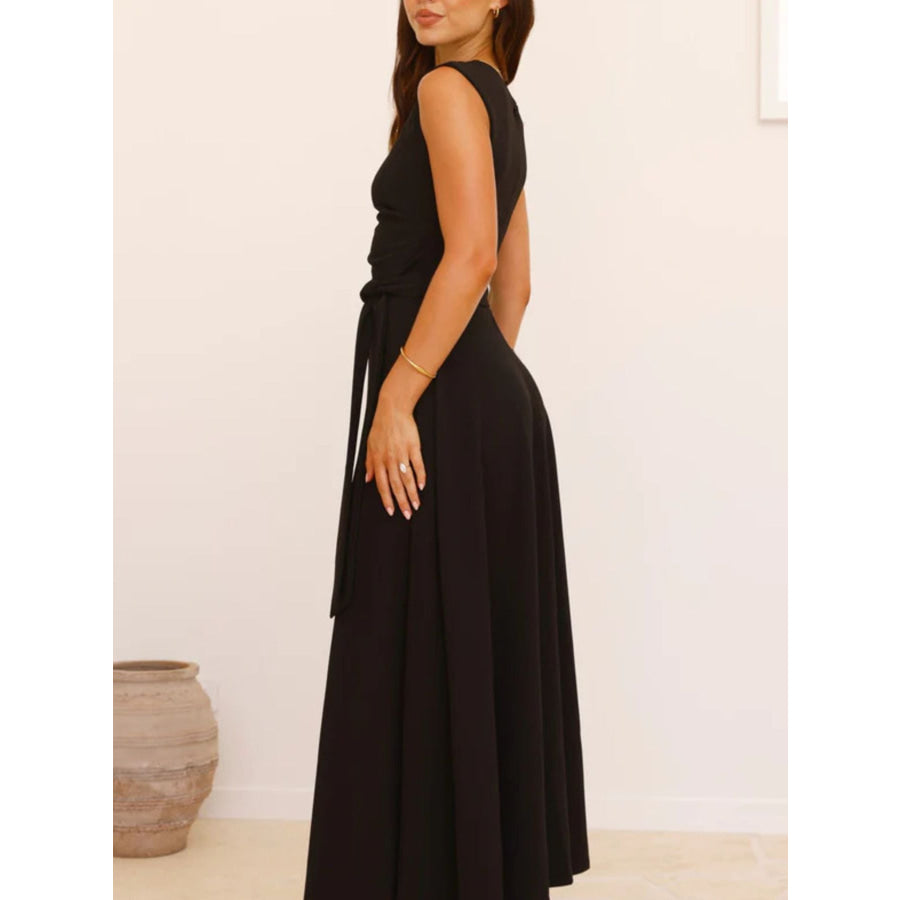 Single Shoulder Tie Waist Maxi Dress Apparel and Accessories