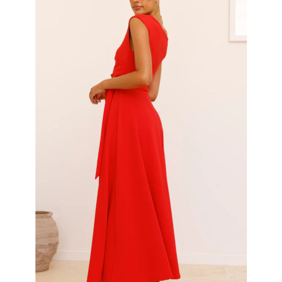Single Shoulder Tie Waist Maxi Dress Apparel and Accessories