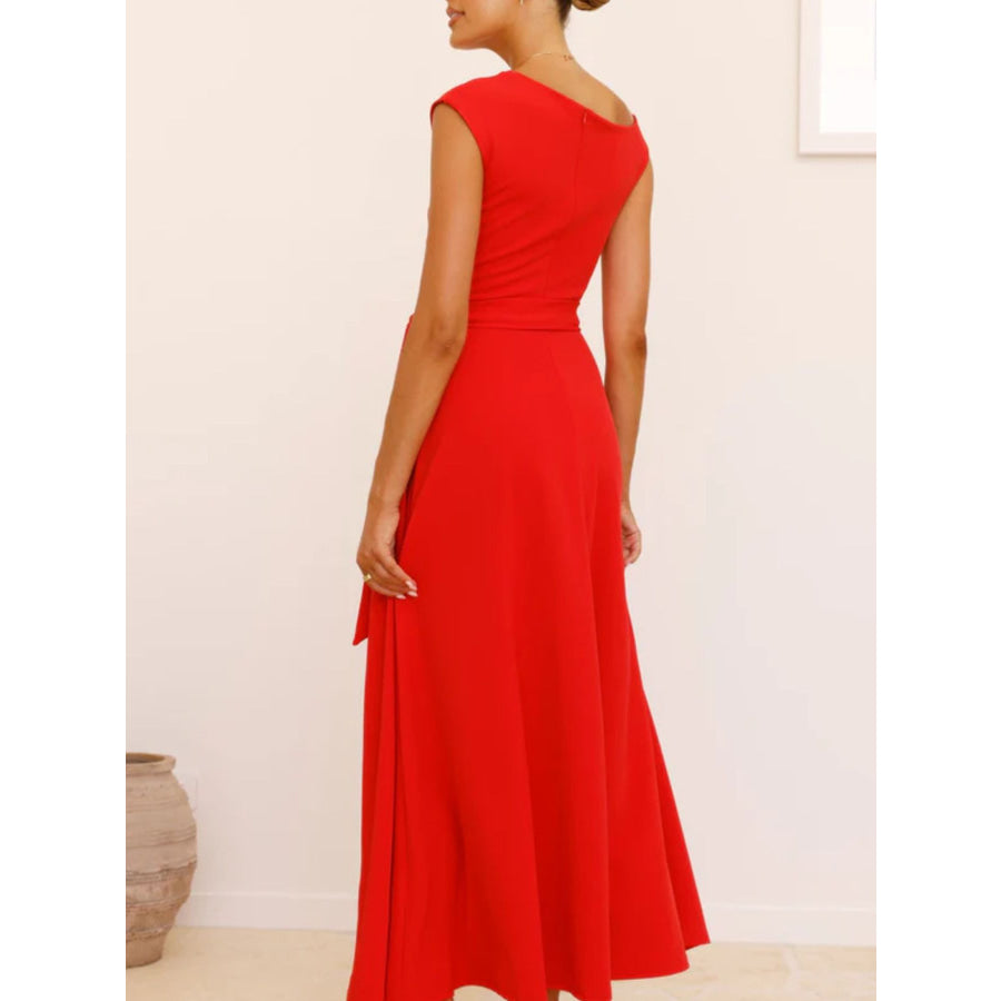 Single Shoulder Tie Waist Maxi Dress Apparel and Accessories