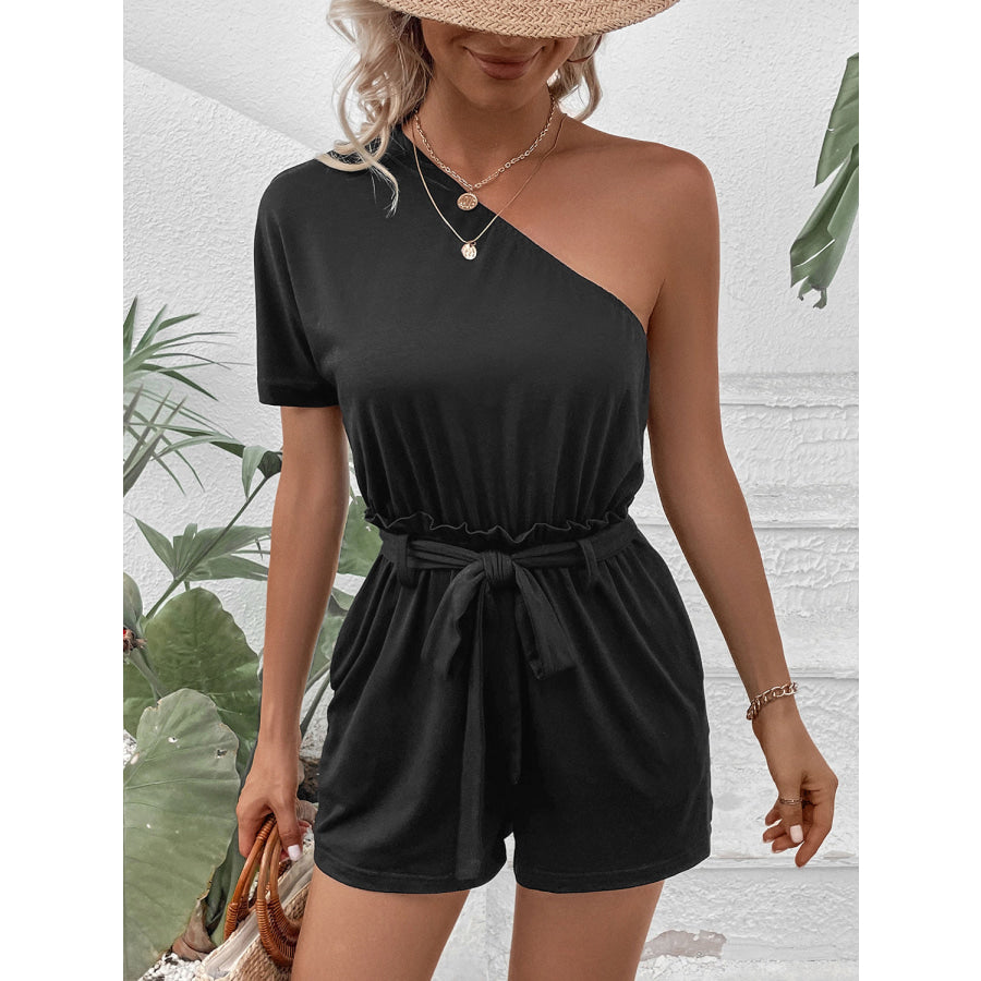 Single Shoulder Tie Waist Romper Apparel and Accessories