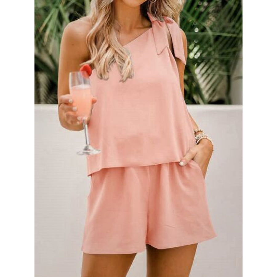 Single Shoulder Top and Pocketed Shorts Set Apparel Accessories