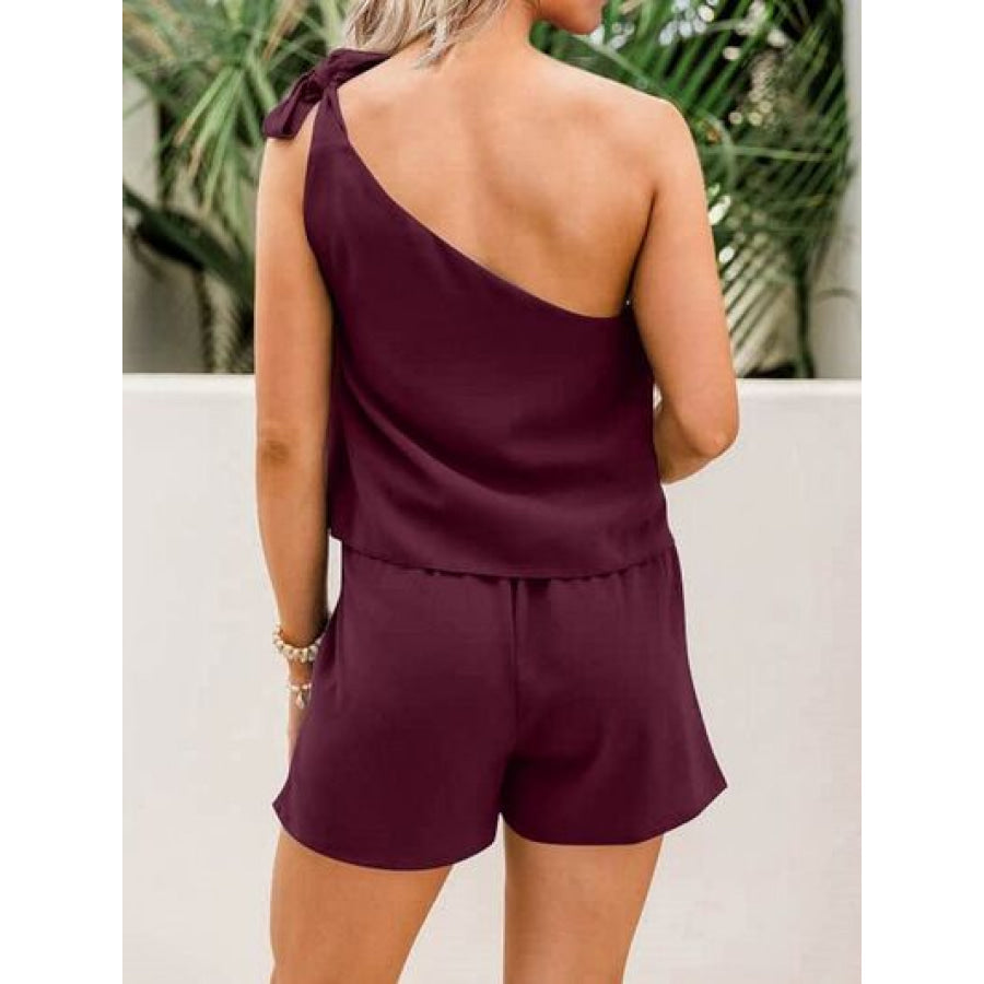 Single Shoulder Top and Pocketed Shorts Set Apparel Accessories