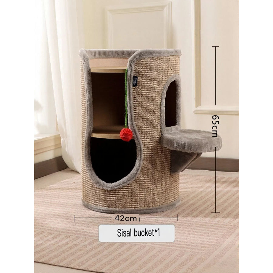 Sisal-Covered Cylinder Cat Tree Condo with Plush Perch Gray 2 Hole / ONESIZE Apparel and Accessories