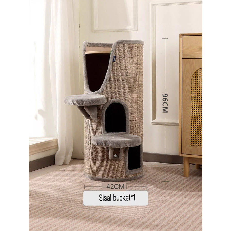 Sisal-Covered Cylinder Cat Tree Condo with Plush Perch Gray 3 Hole / ONESIZE Apparel and Accessories