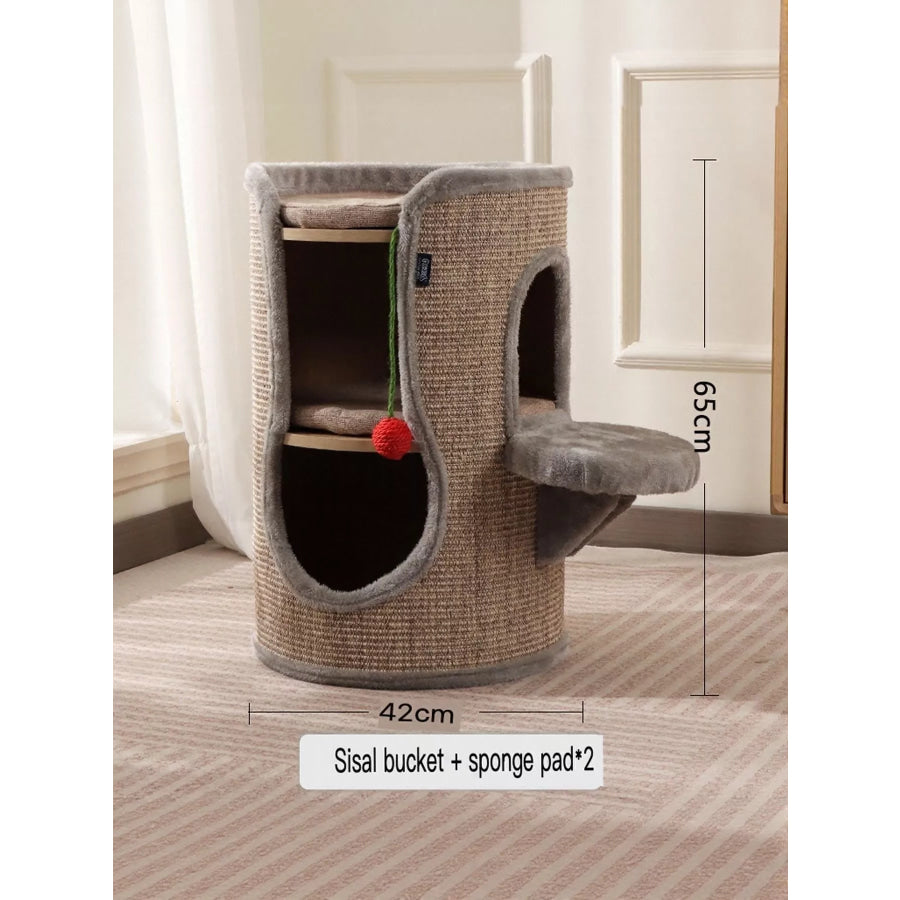 Sisal-Covered Cylinder Cat Tree Condo with Plush Perch Gray 2 Hole / ONESIZE Apparel and Accessories