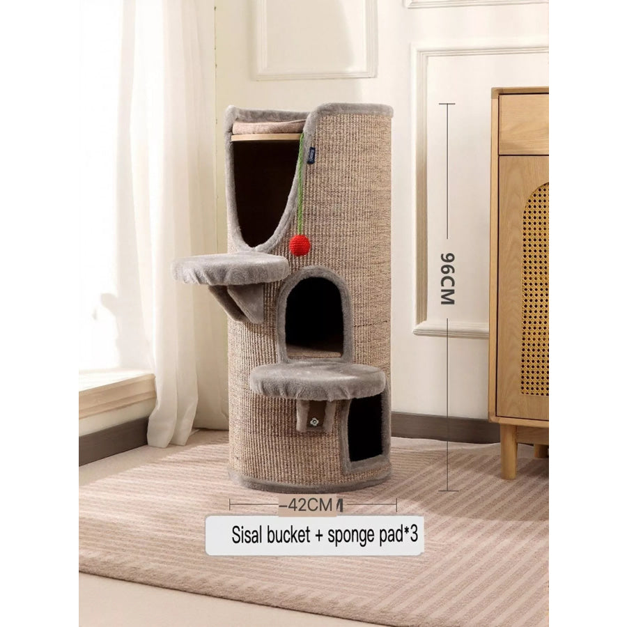 Sisal-Covered Cylinder Cat Tree Condo with Plush Perch Gray (Hole/Mat*3) / ONESIZE Apparel and Accessories