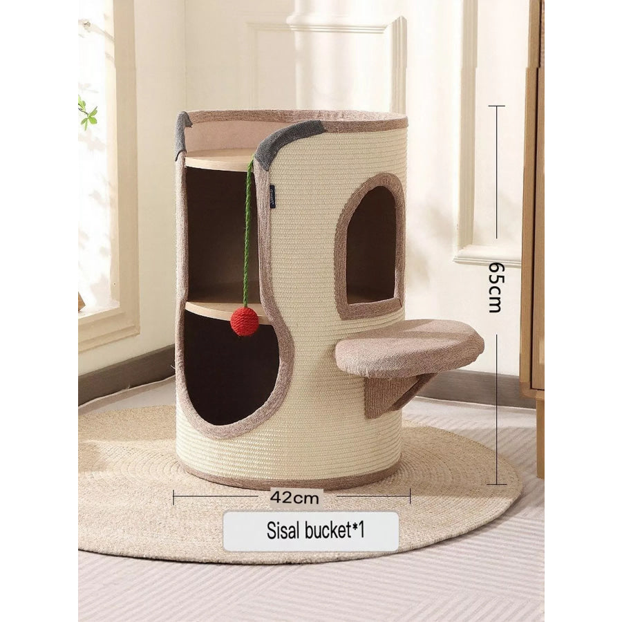 Sisal-Covered Cylinder Cat Tree Condo with Plush Perch Ivory 2 Hole / ONESIZE Apparel and Accessories