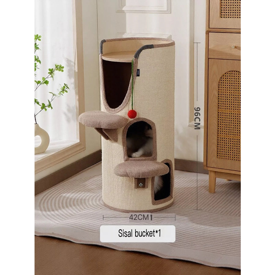 Sisal-Covered Cylinder Cat Tree Condo with Plush Perch Ivory 3 Hole / ONESIZE Apparel and Accessories