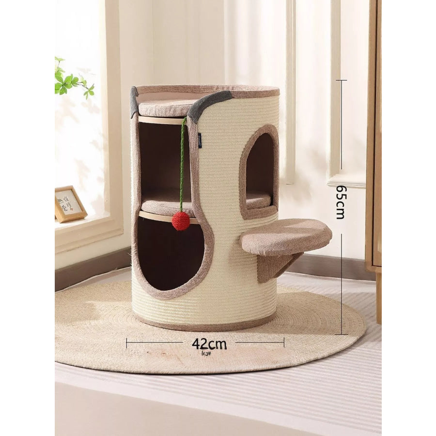 Sisal-Covered Cylinder Cat Tree Condo with Plush Perch Ivory (Hole/Mat*2) / ONESIZE Apparel and Accessories