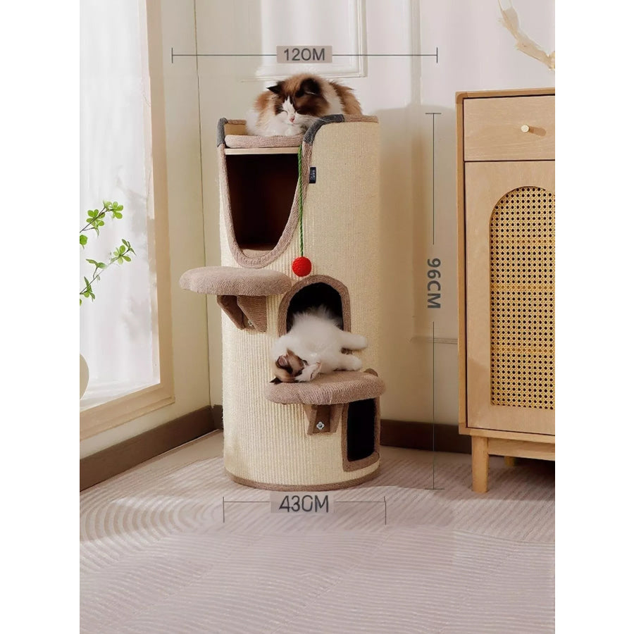 Sisal-Covered Cylinder Cat Tree Condo with Plush Perch Ivory (Hole/Mat*3) / ONESIZE Apparel and Accessories