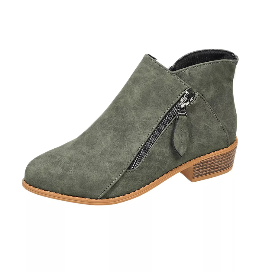 Size Zipper Block Heels Boots Apparel and Accessories