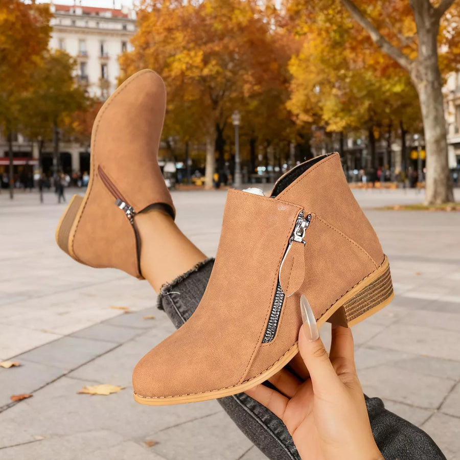 Size Zipper Block Heels Boots Apparel and Accessories