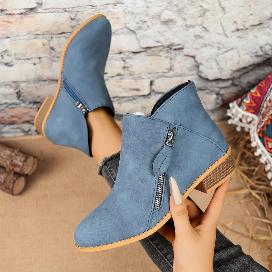 Size Zipper Block Heels Boots Apparel and Accessories