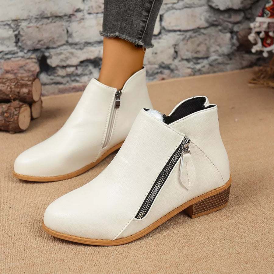 Size Zipper Block Heels Boots Apparel and Accessories
