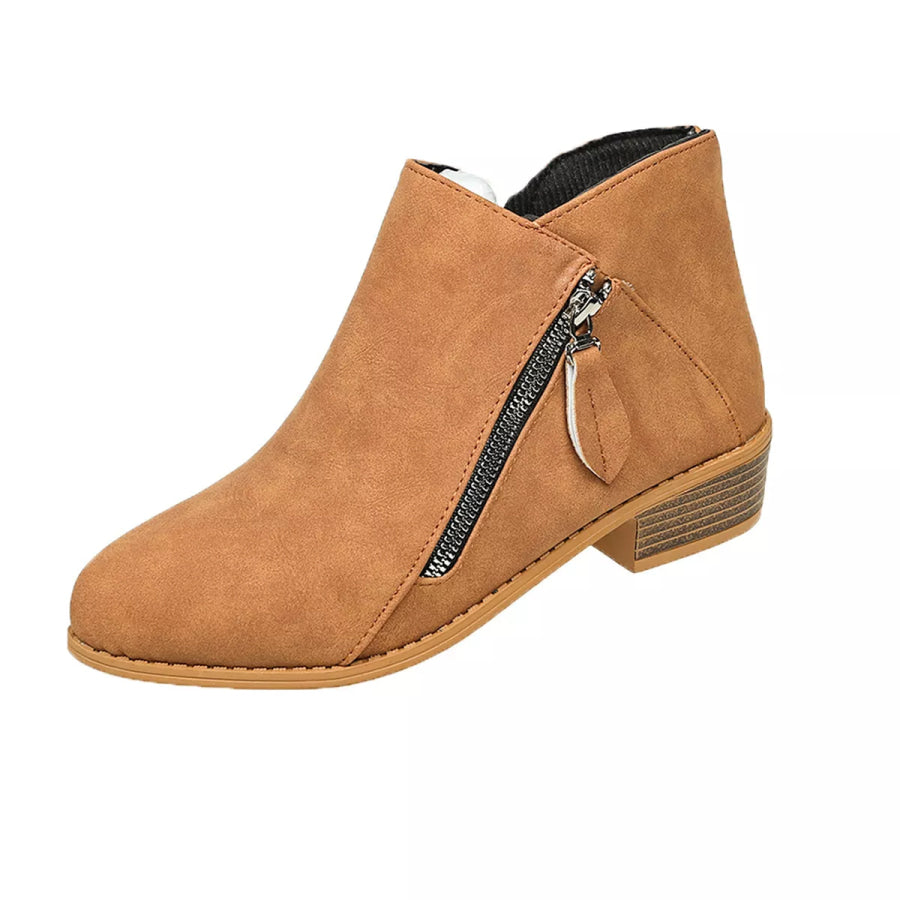 Size Zipper Block Heels Boots Apparel and Accessories
