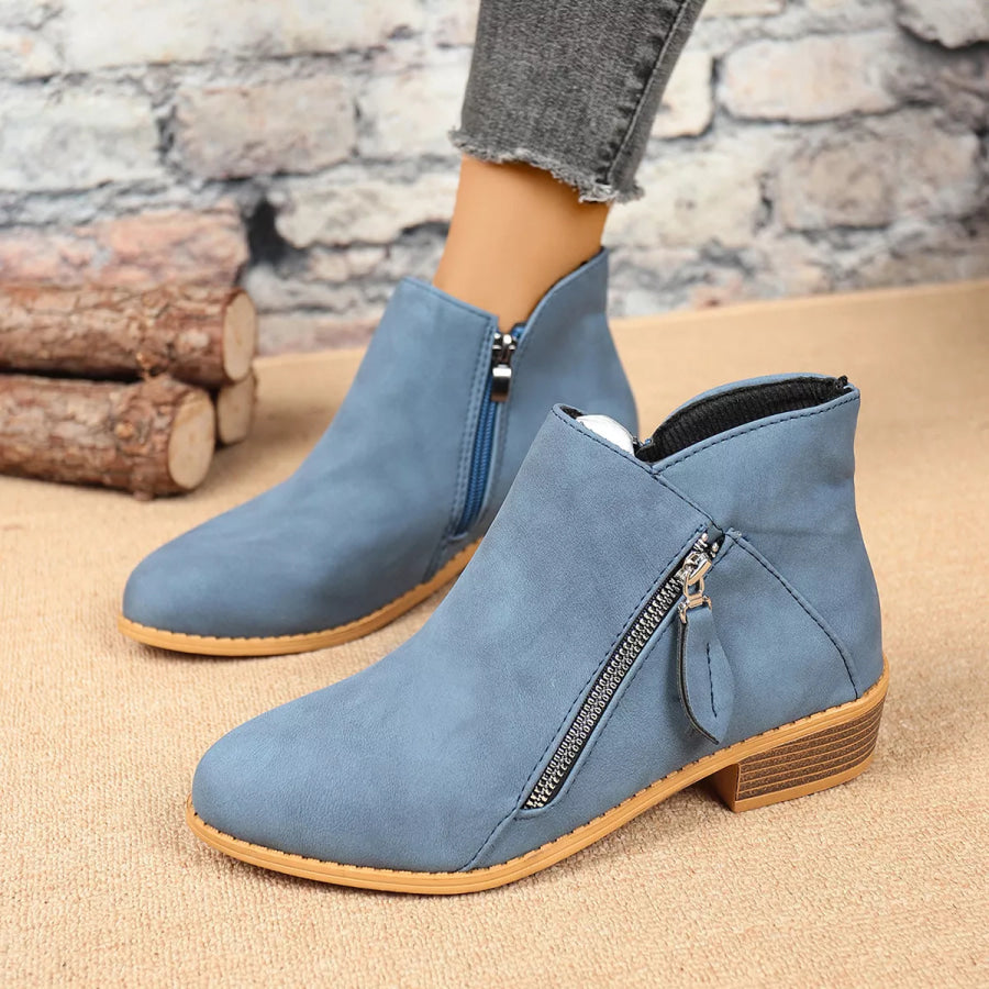 Size Zipper Block Heels Boots Apparel and Accessories