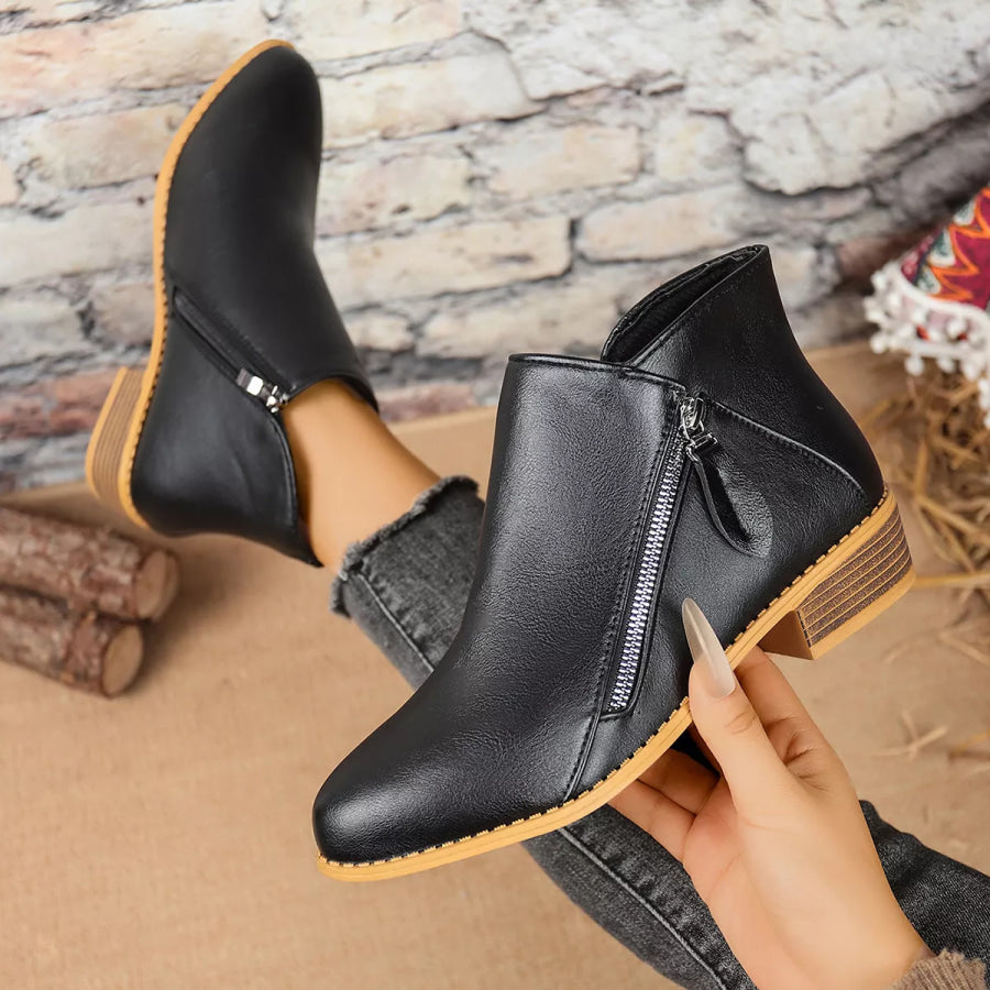 Size Zipper Block Heels Boots Apparel and Accessories