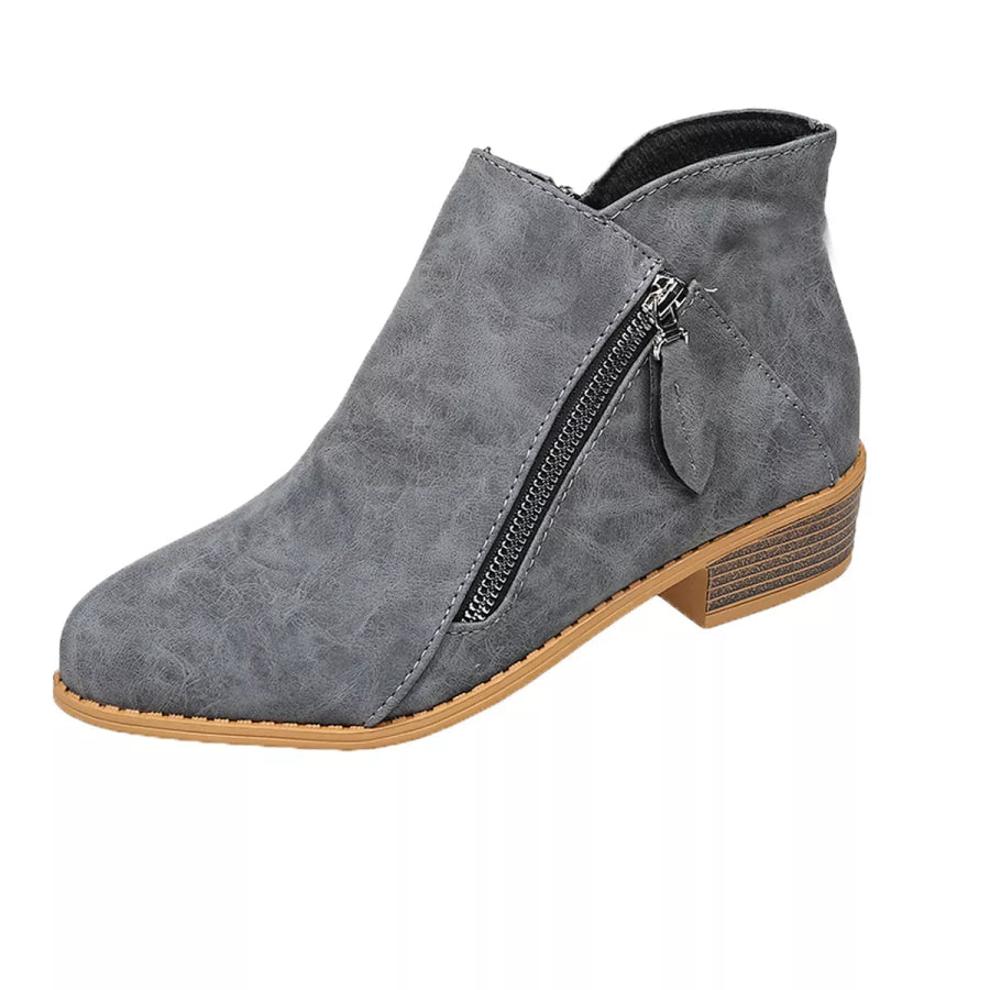 Size Zipper Block Heels Boots Apparel and Accessories
