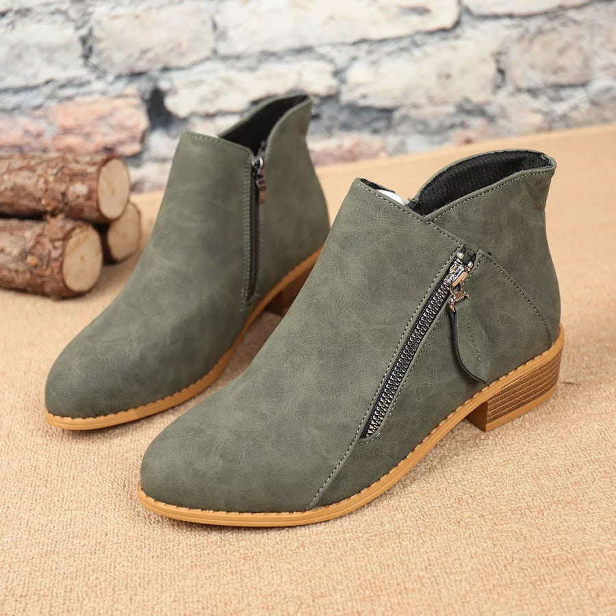 Size Zipper Block Heels Boots Apparel and Accessories