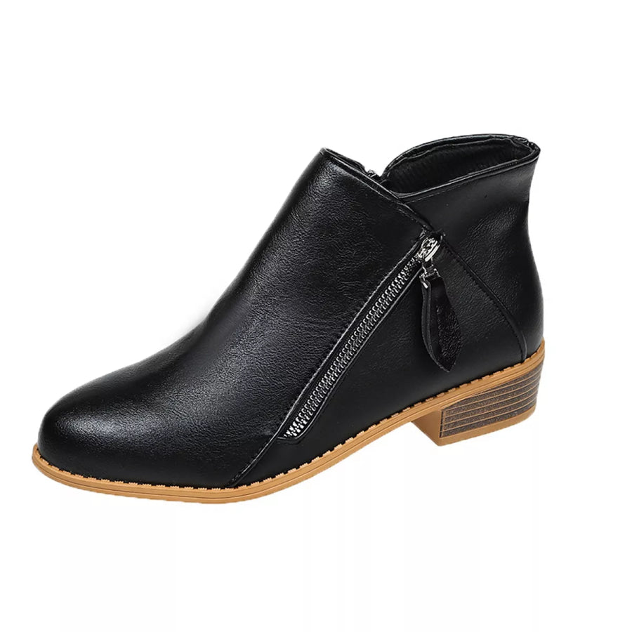 Size Zipper Block Heels Boots Apparel and Accessories