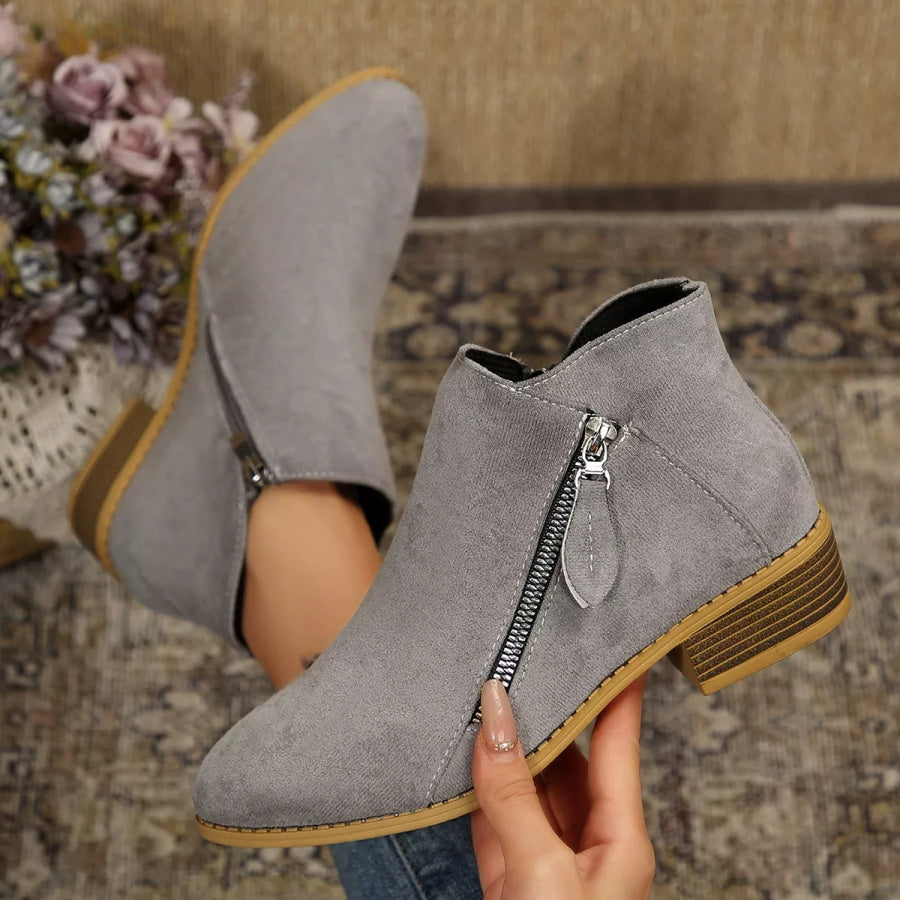 Size Zipper Block Heels Boots Apparel and Accessories