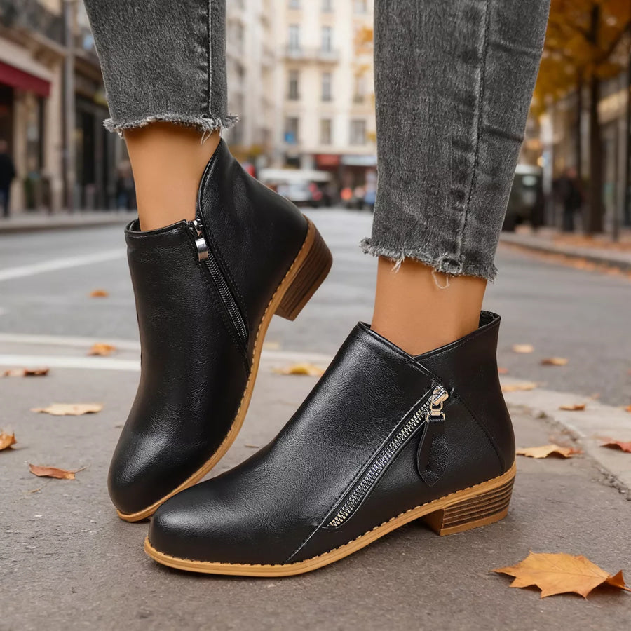 Size Zipper Block Heels Boots Black / 36 Apparel and Accessories