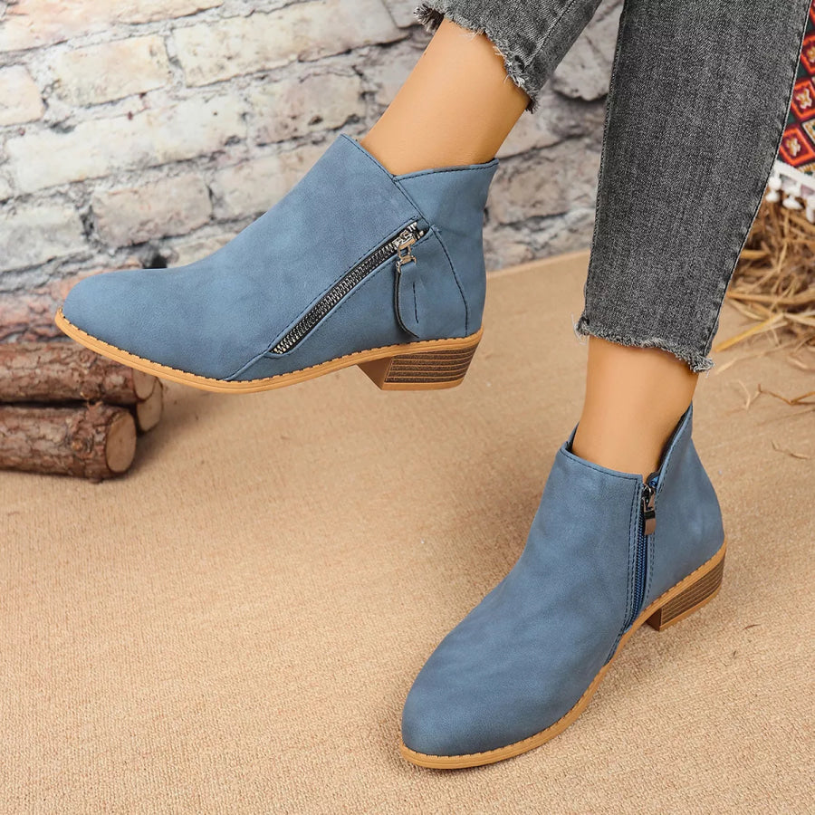 Size Zipper Block Heels Boots Blue / 36 Apparel and Accessories