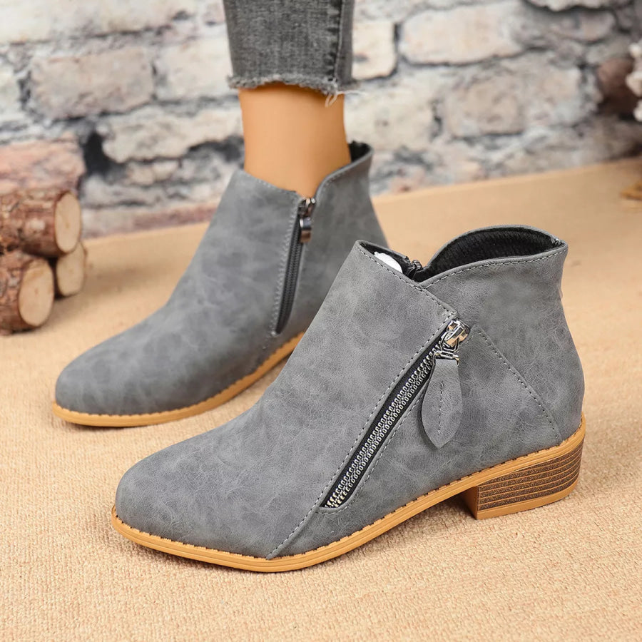 Size Zipper Block Heels Boots Gray / 36 Apparel and Accessories