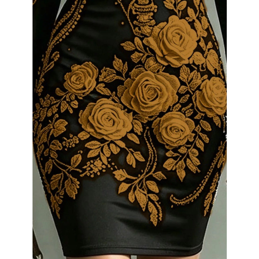 Skeleton Floral Long Sleeve Bodycon Dress Apparel and Accessories
