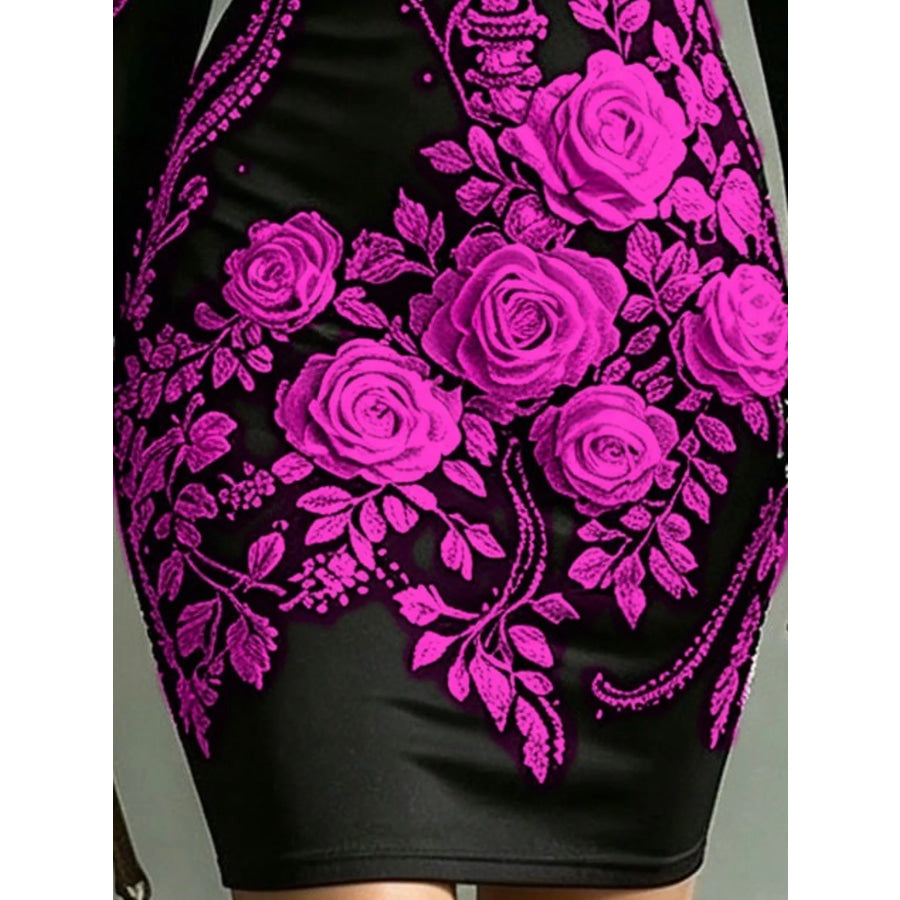 Skeleton Floral Long Sleeve Bodycon Dress Apparel and Accessories