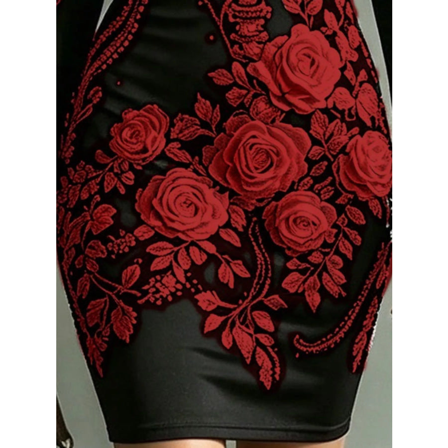 Skeleton Floral Long Sleeve Bodycon Dress Apparel and Accessories