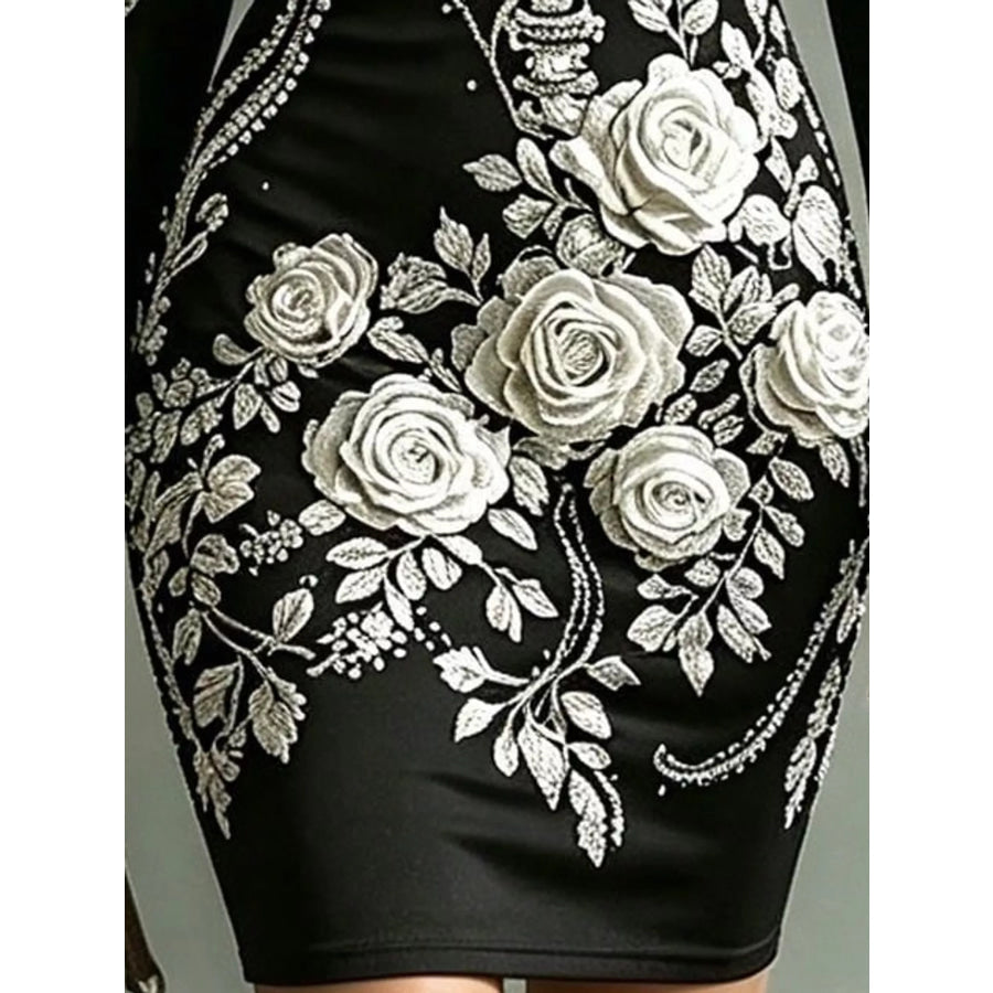 Skeleton Floral Long Sleeve Bodycon Dress Apparel and Accessories