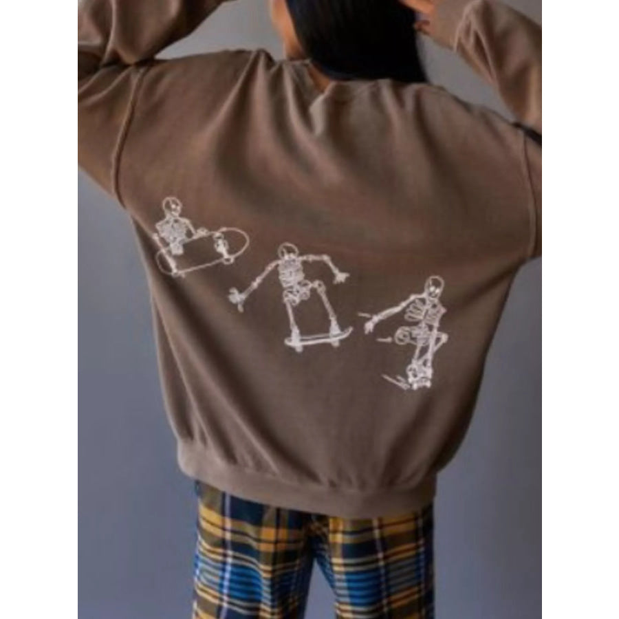 Skeleton Graphic Round Neck Sweatshirt Apparel and Accessories