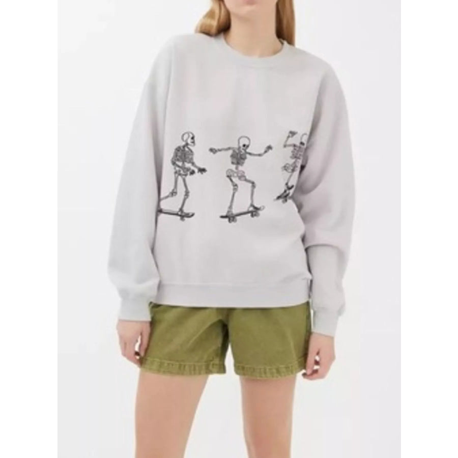 Skeleton Graphic Round Neck Sweatshirt Apparel and Accessories