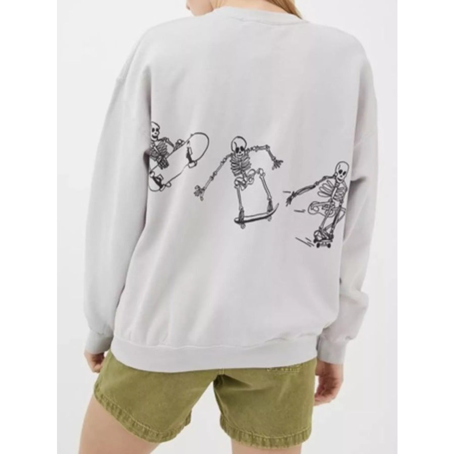 Skeleton Graphic Round Neck Sweatshirt Apparel and Accessories