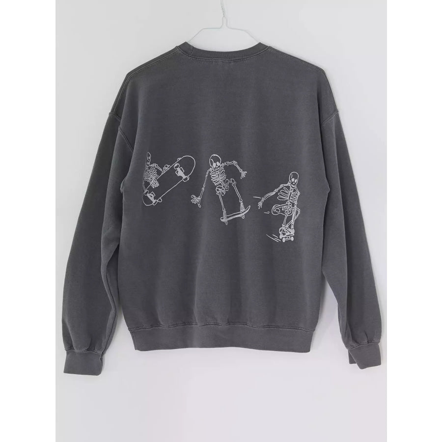 Skeleton Graphic Round Neck Sweatshirt Apparel and Accessories