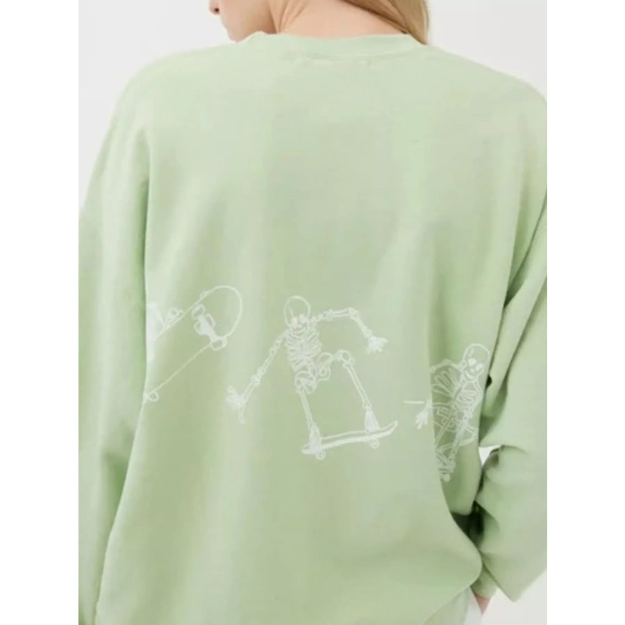 Skeleton Graphic Round Neck Sweatshirt Apparel and Accessories